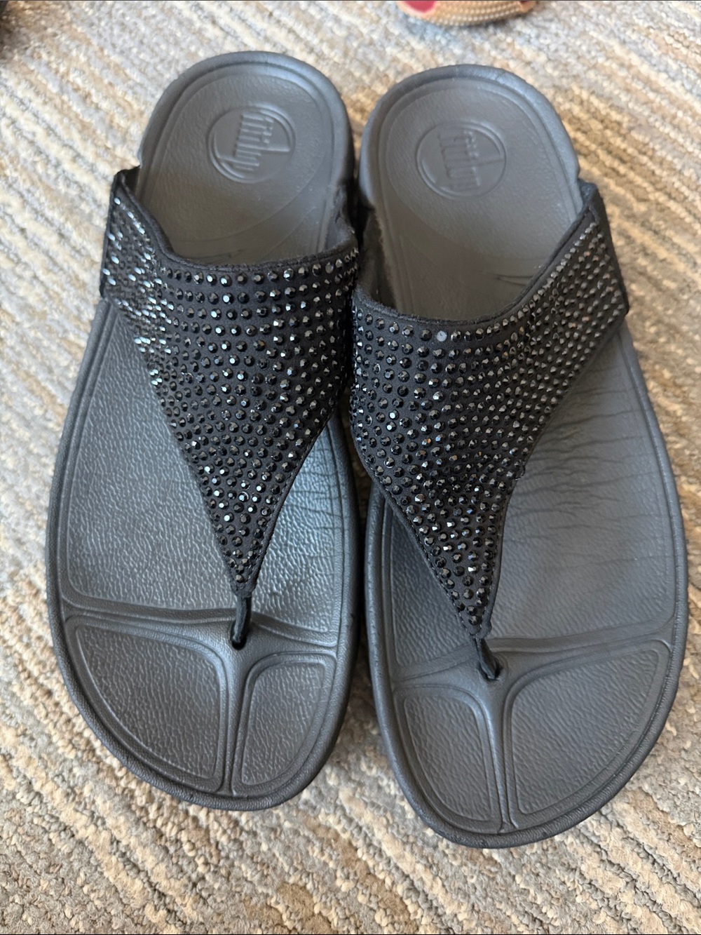 Fitflop Black Crystal-Embellished Toe-Post Sandals